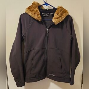 Marmot Furlong Hooded Jacket Black Faux Fur Lined Hood Full Zip Womens Sz Small